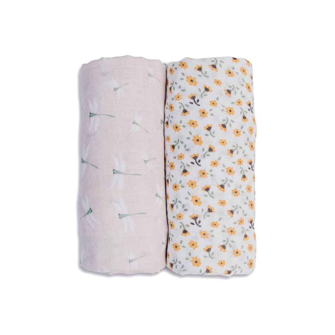 2-Pack Cotton Swaddle Blankets – Vintage Floral / Dragonfly - Gift Smack Gift Company