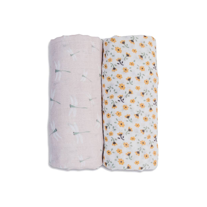 2-Pack Cotton Swaddle Blankets – Vintage Floral / Dragonfly - Gift Smack Gift Company