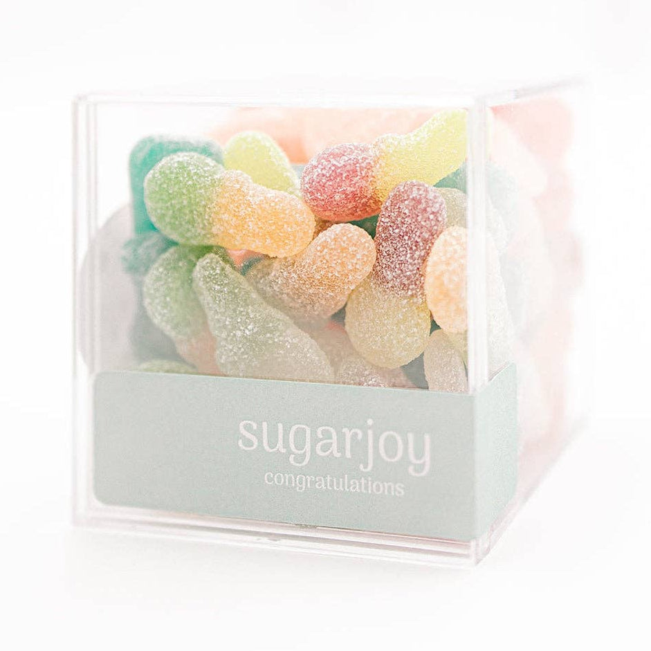 Box of colorful jelly beans with &
