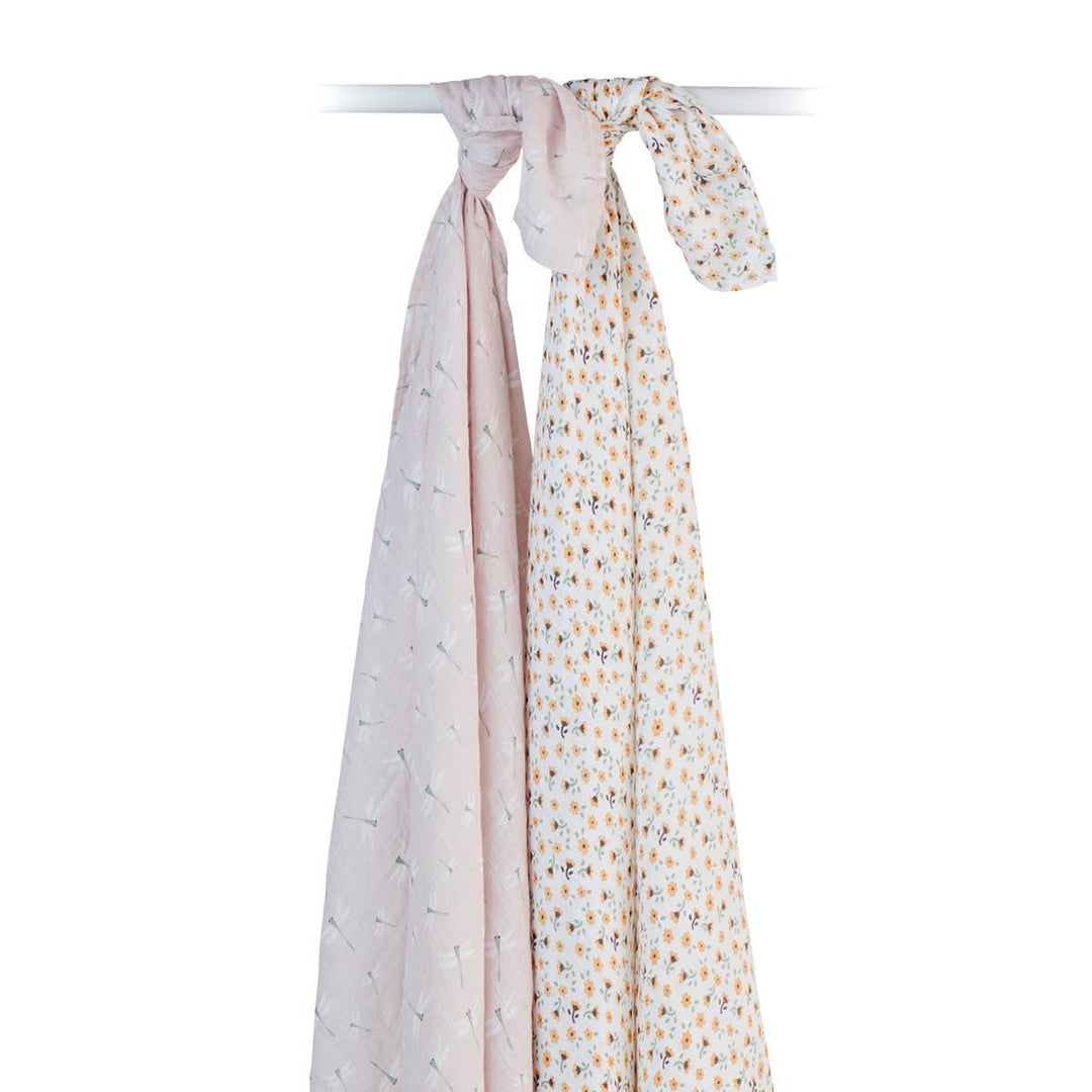 2-Pack Cotton Swaddle Blankets – Vintage Floral / Dragonfly - Gift Smack Gift Company