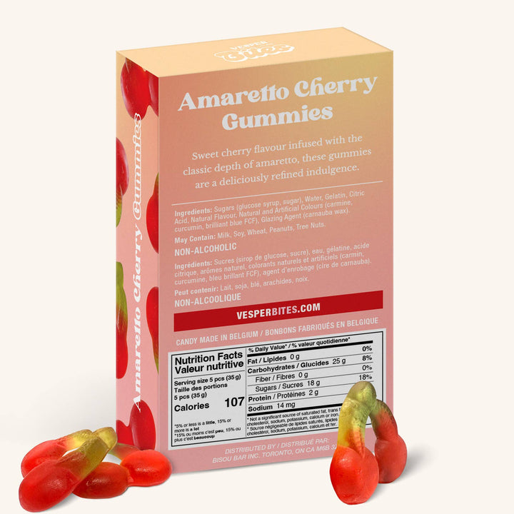 Amaretto Cherry Gummies, Chewy Candies, Alcohol-Free