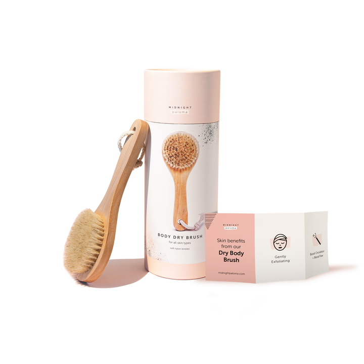Body dry brush with packaging on a white background