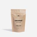 Epic Blend coconut coffee scrub bath bomb, showing textured surface with coconut and coffee ingredients for exfoliation and relaxation.
