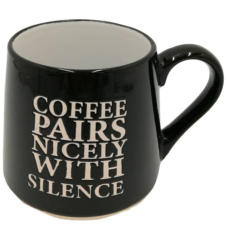 Black mug with white text &