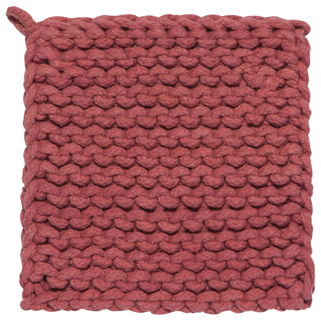 Red textured pot holder on a white background