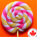 Raspberry Lemonade Handmade Whirl Pop from Volio’s Confections, colorful candy with raspberry and lemon flavor swirls.