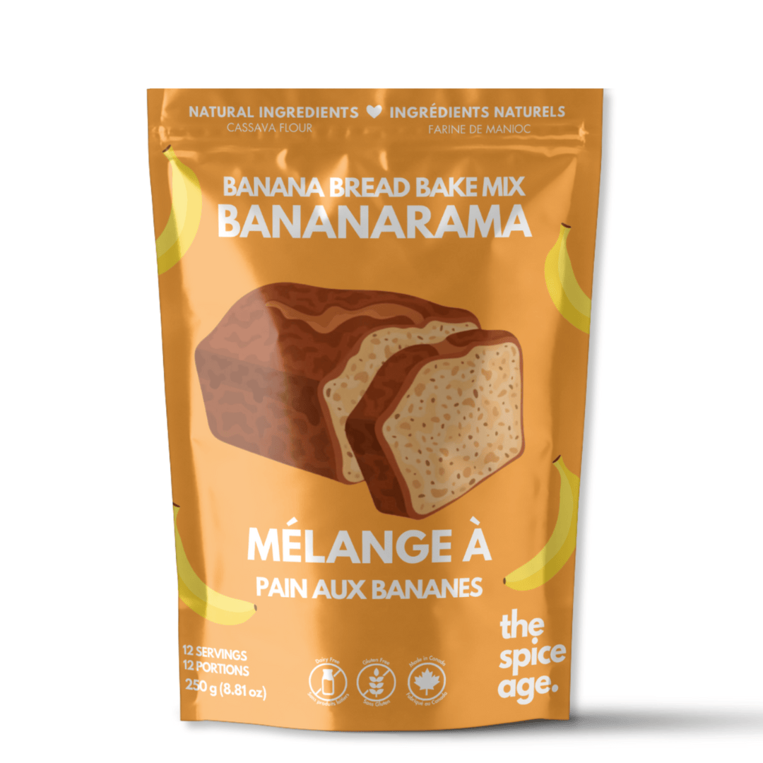 Banana bread bake mix package with &