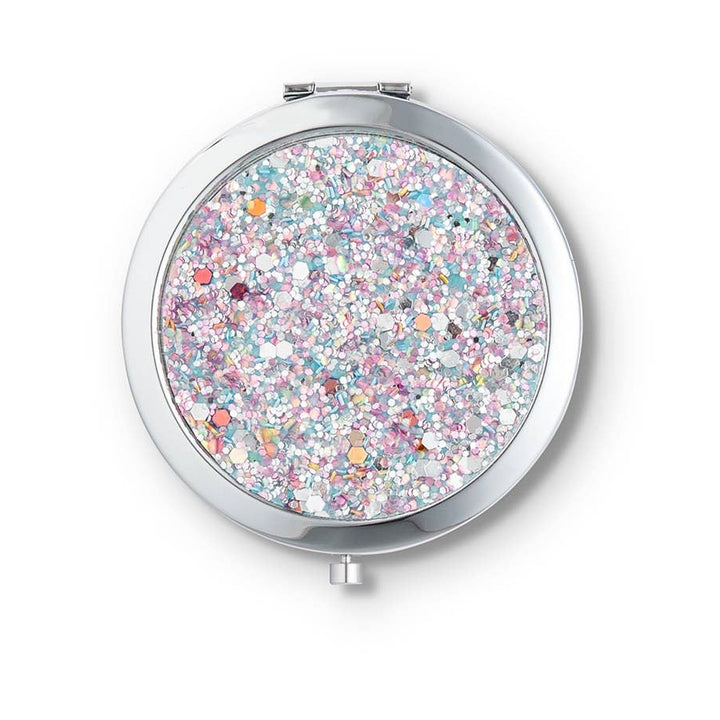 Silver Rainbow Glitter Compact Mirror