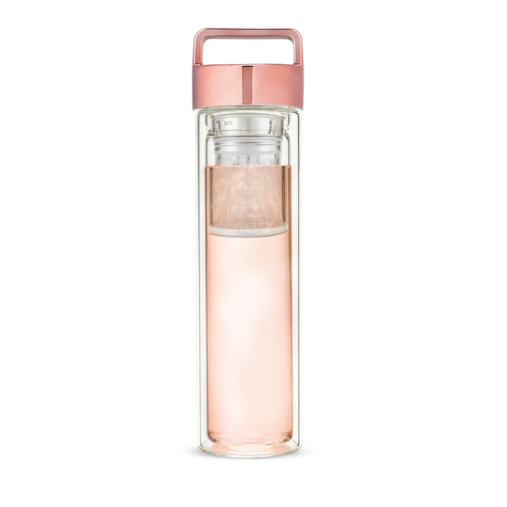 Dylan™ Insulated Glass Travel Mug w/ Infuser & Rose Gold Lid