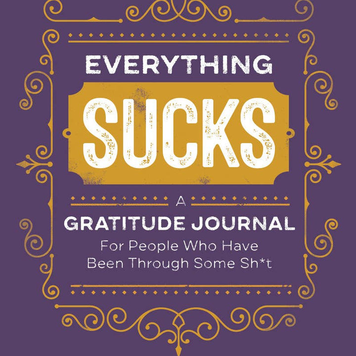 Gratitude journal cover with decorative text on a purple background