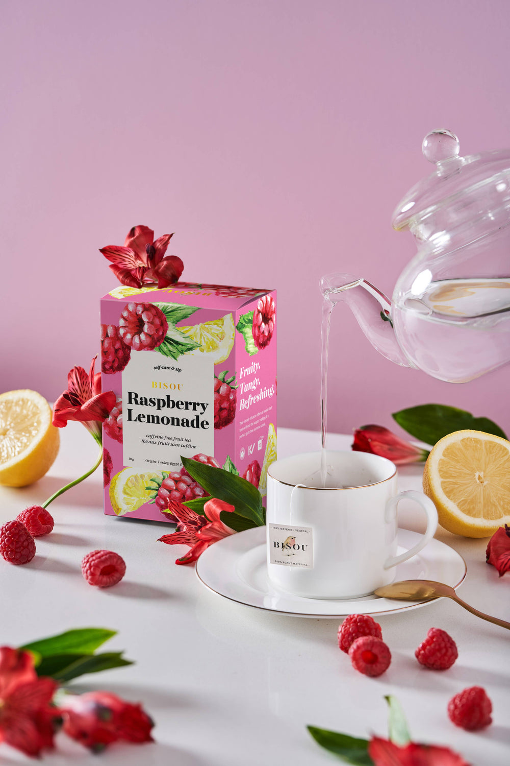 Organic Raspberry Lemonade - Herb & Fruit tea blend sachets - Gift Smack Gift Company