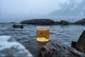 Lake Minnewanka Mountain Peek glass from Gift Smack Gift Company, designed for cocktails and mocktails, featuring scenic mountain artwork.
