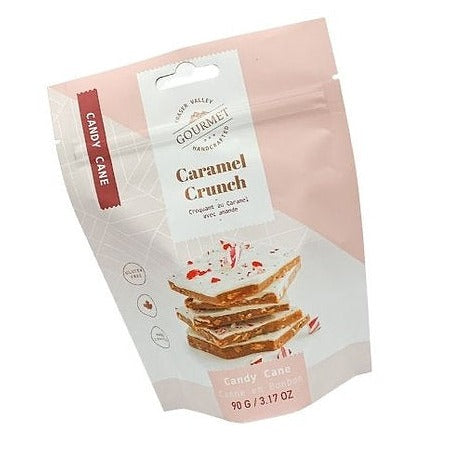 Soft-crunch caramel with perfectly roasted almonds, topped with rich white chocolate, and minty Candy Cane. Every bite bursts with fabulous toffee flavour. One bite, and you're hooked! It really is that good!