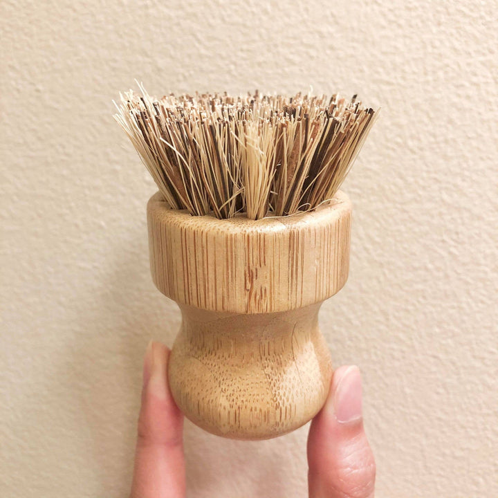 Eco Beige bamboo pot scrubber for housewares, natural cleaning tool with durable bristles for kitchen dishwashing.