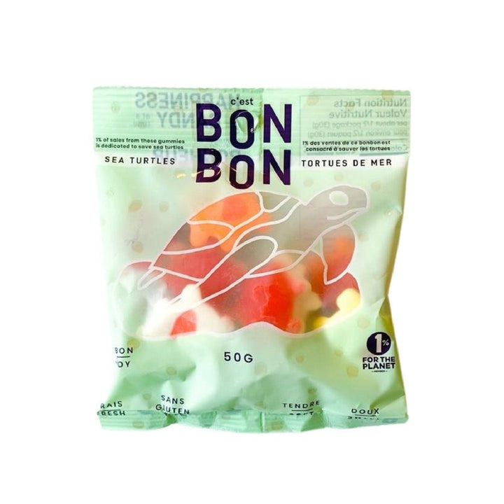 These sea turtles are just as delicious as they are cute. Their bright and colorful packaging is a great pop of color to add into any gift box or individual gift! These sea turtle candies are perfect for snacking on as well as sharing with those around you.   These sea turtles are in a 50 gram (1.8 oz.) bag.   Gift Recommendations: birthday gift box, or celebration gift box. 